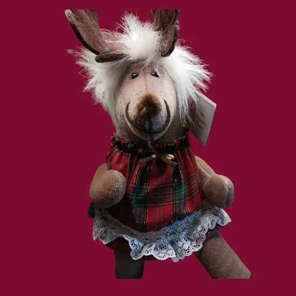 The reindeer people vtg christmas moose plush musical doll set of 2 boy/girl - Picture 3 of 11